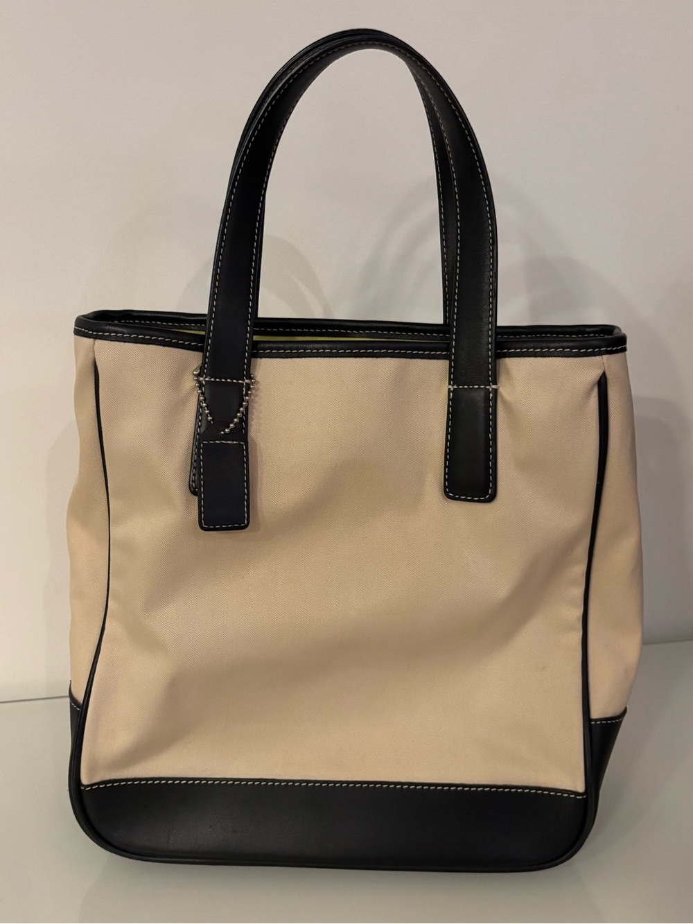 Vintage Coach Hamptons 7703 Canvas Leather Tote Bag Cream Black